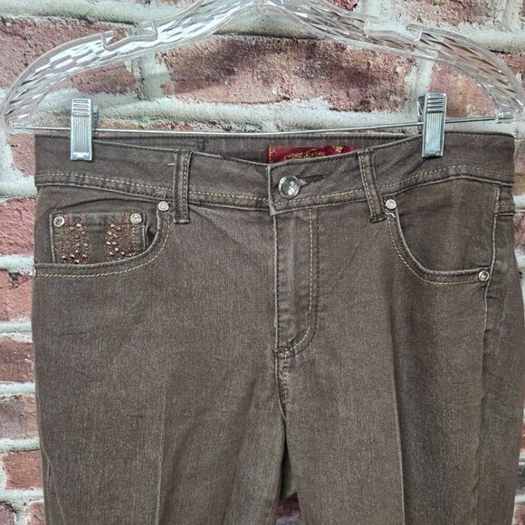 One 5 One Jeans 6 | Bejeweled Denim Sienna Brown Retro Glam Bootcut Western Chic - Picture 3 of 7